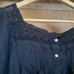 Black Lace Detail square neck Blouse